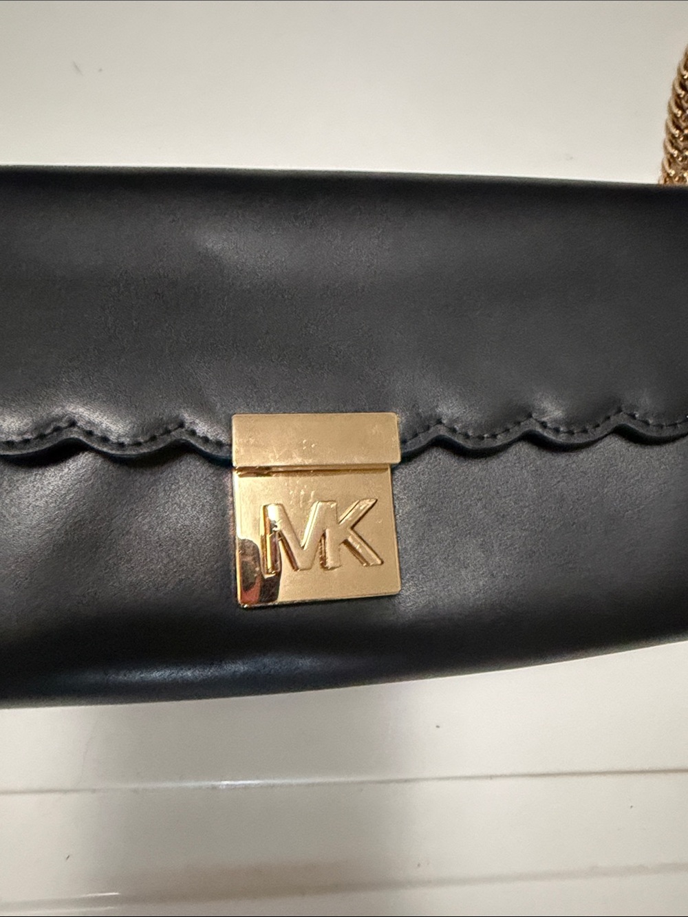 Michael Kors Black Leather Scallop-Flap Crossbody with Gold Hardware - Picture 3 of 15